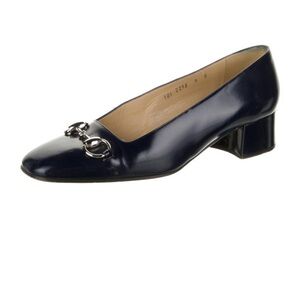 Gucci horsebit accent leather pumps - navy blue - W9 - 1.5” heel